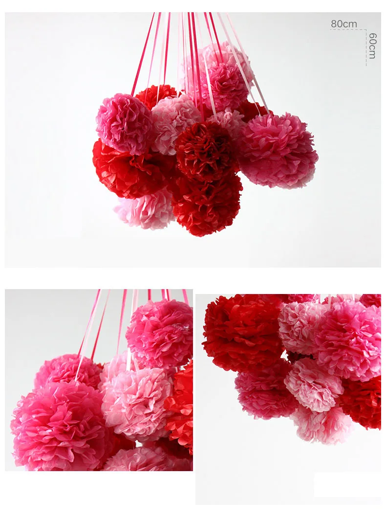 20pcs 4"6''(10/15cm)Tissue Paper Pom Poms Wedding Decorative Props Flower Kissing Pompom Ball for Wedding party home Decoration