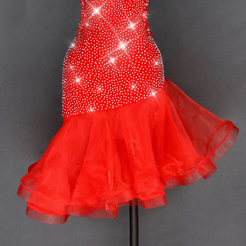 2019 латинское платье для танцев Для женщин красное Полный Стразы певица