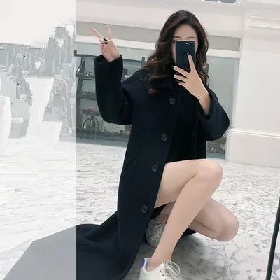 Photo Color Thick Корейская версия женская шерстяная куртка модная зимняя новая средняя длинная однотонная женская элегантная Свободная куртка cc342 - Цвет: Photo Color Thick