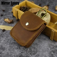 retro crazy horse leather belt buckle mens small bag folded glasses case for old top cowhide cigarette pack bags with key chain