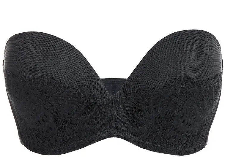 Black BAICLOTHING, Прямая поставка, женский бюстгальтер без бретелек, нескользящий, пуш-ап, на косточках, чашка 1/2, кружевной, Свадебный Бюстгальтер для невесты, 34, 36, 38, 40, A, B, C, D, DD, E F - Цвет: Black