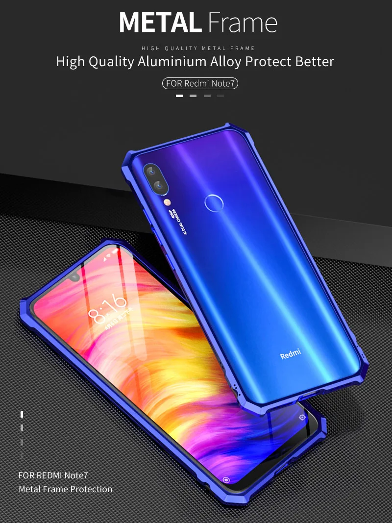 Роскошный Алюминиевый металлический чехол-бампер для Xiaomi Redmi Note 7 чехол противоударный жесткий чехол-рамка для Redmi Note 7 противоударный чехол для телефона