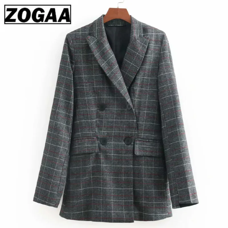 ZOGGA однотонный уличный клетчатый Повседневный тонкий Женский блейзер высокое