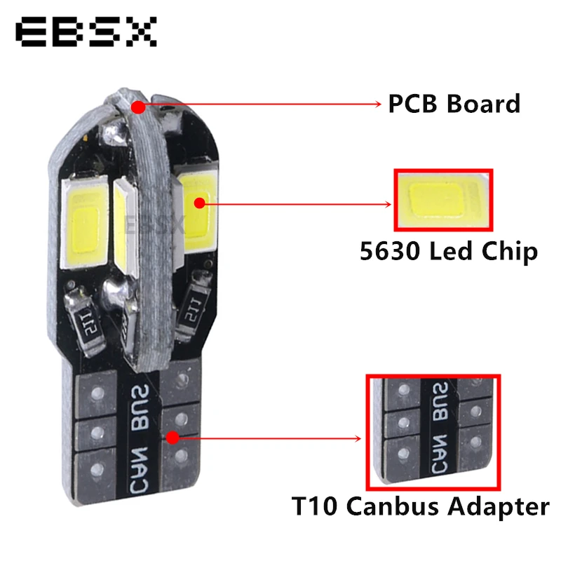 100 шт. Автомобильные светодиодные лампы W5W T10 Canbus 8 SMD 5630 5730 8SMD 12 В|Сигнальная лампа| |