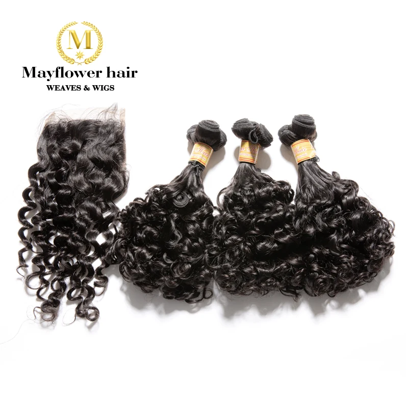 MFH Funmi Hair Amazing curl 2/3/4 bundles with 4x4" closure Natural black Double drawn Remy hair 8-18" mixed Free shipping | Шиньоны
