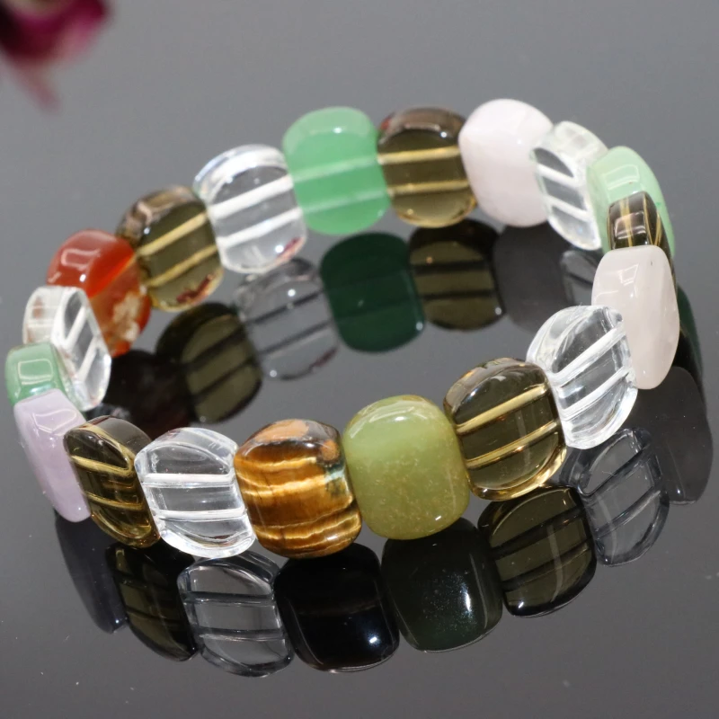 Лидер продаж! Эластичный разноцветный браслет из карнелианового турмалина с