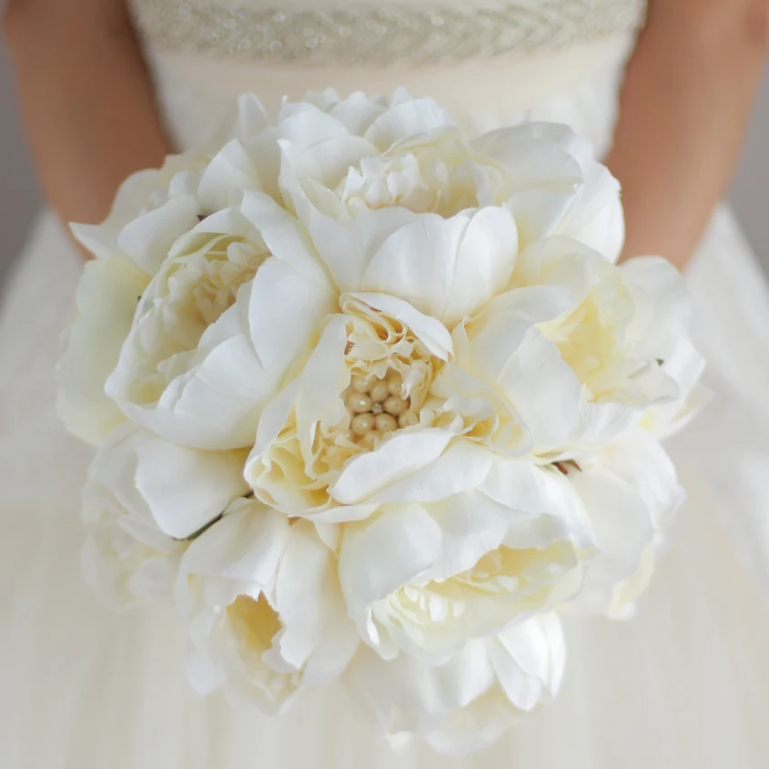 

New Simple style, bridal Ivory bouquet, peony brooch pearl wedding bouquet, Elegant Ivory whitee simulation peonies bouquets