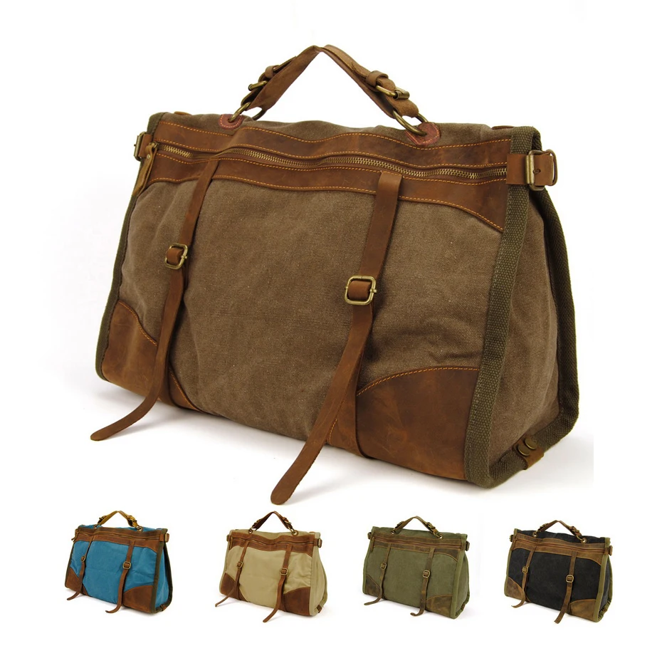 Vintage Retro military Canvas + Leather men travel bags luggage bag Men duffel bags Weekend Bag Overnight tote Handbag Fashion
