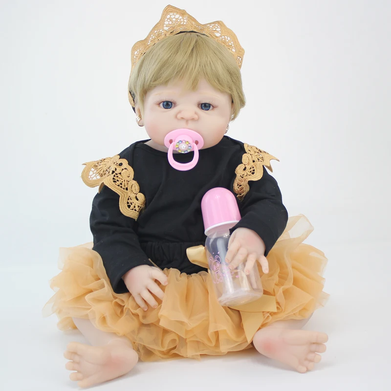 

55cm Full Silicone Reborn Baby Dolls 22" Vinyl Newborn Princess Girl Toddler Doll Blonde Hair Waterproof Body Lovely Gift