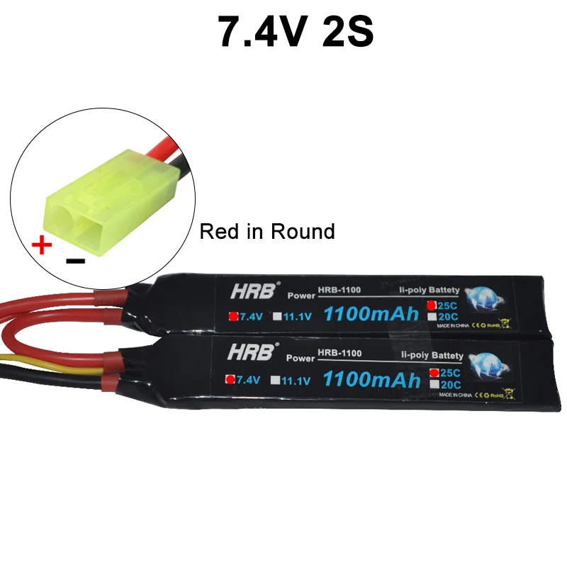 7.4V F-Red in round HRB RC Lipo батарея 2S 7,4 V 3S 11,1 V 1100mAh 25C разъем Tamiya Airsoft пневматические пистолеты для радиоуправляемого автомобиля fpv Дрон с 1-8S тестер напряжения - Цвет: 7.4V F-Red in round