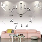 Цифровые настенные часы, кварцевый декоративный будильник 3D сделай сам, большие акриловые зеркальные наклейки на стену для украшения гостиной