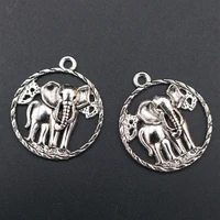wkoud 6pcs silver plated hollow circle elephant charm vintage necklace bracelet diy metal jewelry alloy pendants a1690