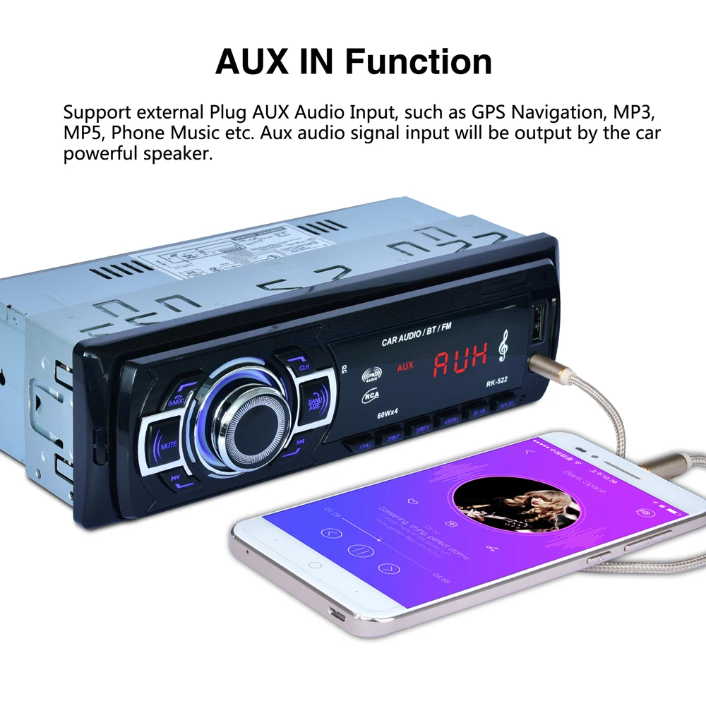 Автомобильный FM-радио MP3-плеер Bluetooth USB SD AUX с пультом дистанционного управления 12