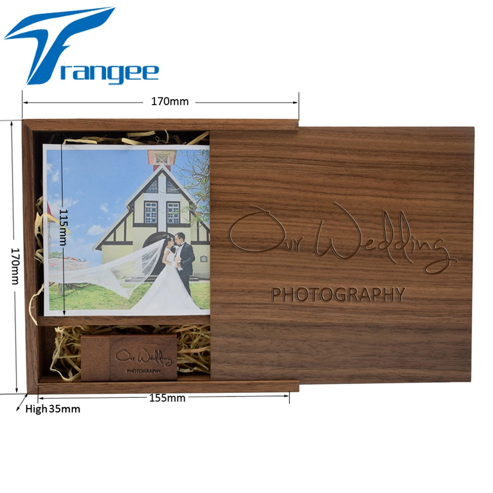 Trangee Walnut Деревянный usb и коробка(170*170*35 мм) флеш-накопитель USB 3,0 8 ГБ 16 ГБ 32 ГБ 64 ГБ usb флэш-накопитель бесплатный логотип свадебные подарки