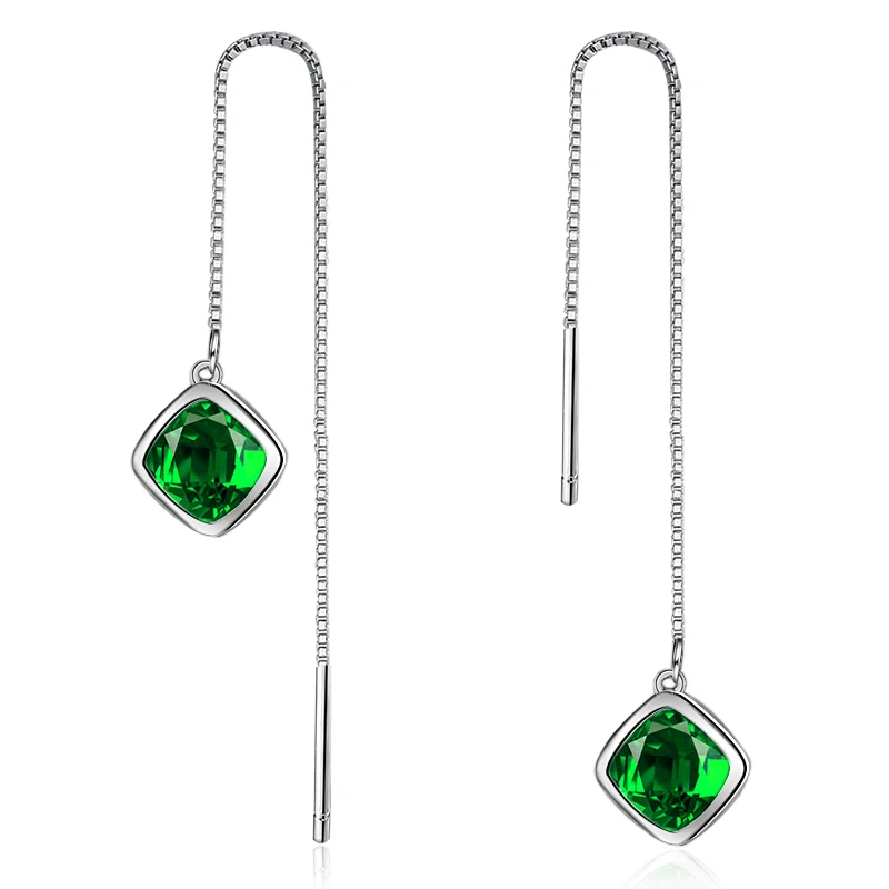 Green Anenjery Нежный красный зеленый AAAAA циркон серьги 925 пробы серебро Длинная кисточка, цепочка серьги для женщин аксессуары S-E641 - Окраска металла: Green