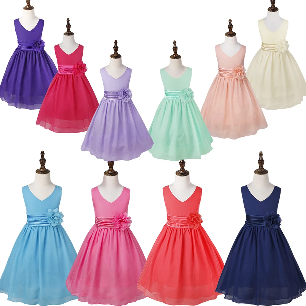 Teen Girls Chiffon Summer Birthday Party Dress Pageant Floral Princess Ball Gown Wedding Kids Vestidos | Детская одежда и обувь