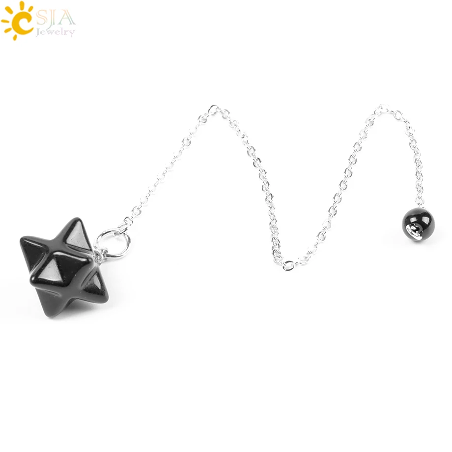 Black Agate CSJA натуральный драгоценный камень Merkabah маятники для придавая гадания Wicca чакра рейки розовый кристалл лазурит оникс кулон F055 - Окраска металла: Black Agate