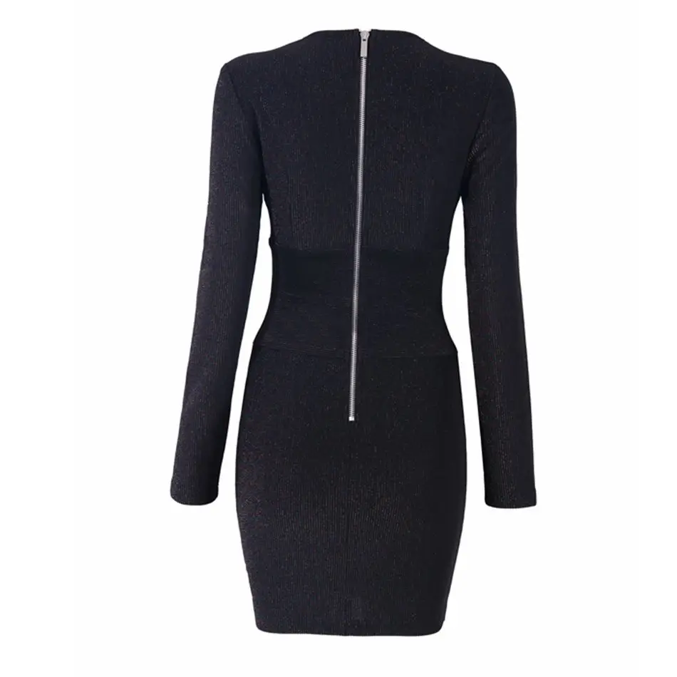 Newest Celebrity Party Bodycon Bandage Dress Women Black Long Sleeve V-Neck Sexy Nightclub Vestidos Wholesale | Женская одежда