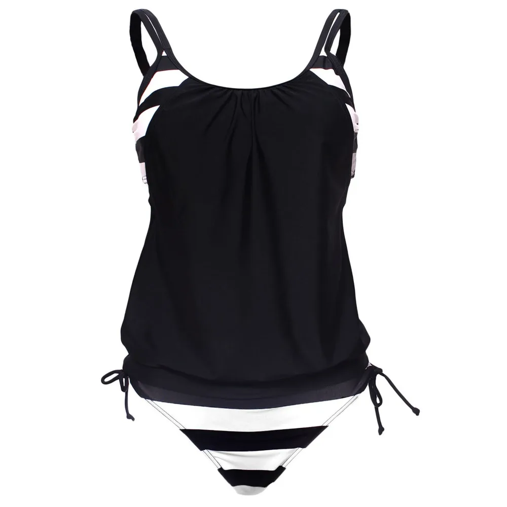 Женский купальник танкини с двойным пухом черный в полоску|tankini swimsuits for plus size
