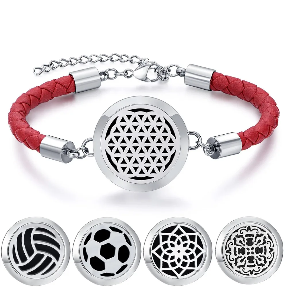 Браслеты из натуральной кожи нержавеющей стали диффузор эфирного масла медальон