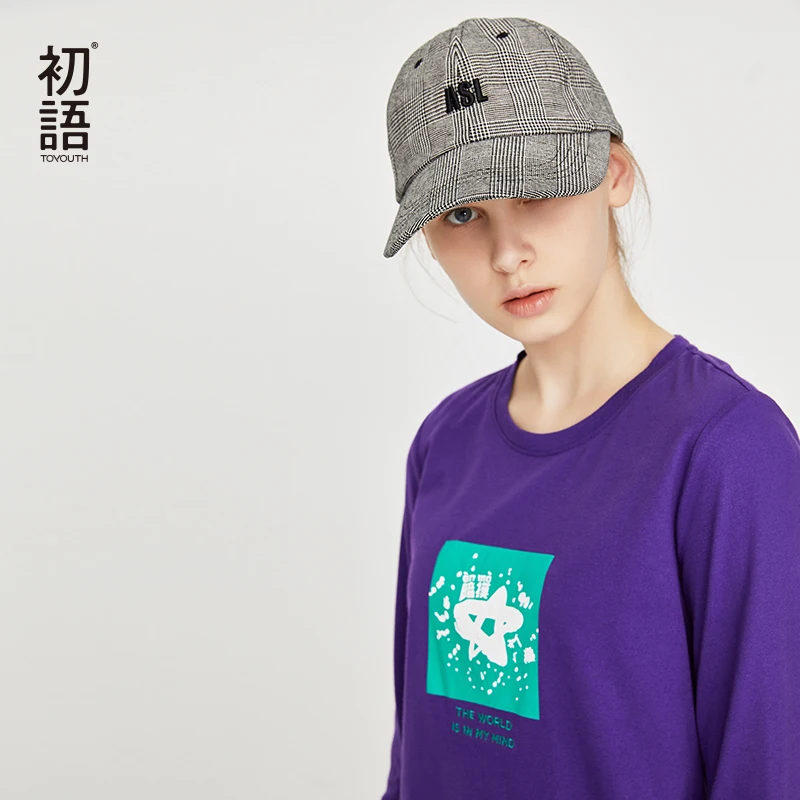 Toyouth новый напечатаны длинным рукавом футболки Для женщин в Корейском стиле