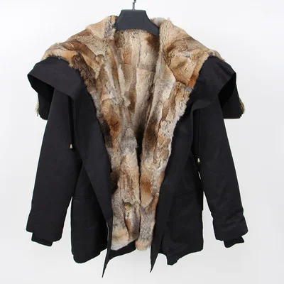 Rabbit fur liner Настоящий пуховик с мехом лисы, зимняя куртка, Женское пальто из натурального Лисьего меха, Толстая теплая уличная белая брендовая Роскошная Новая мода - Цвет: Rabbit fur liner