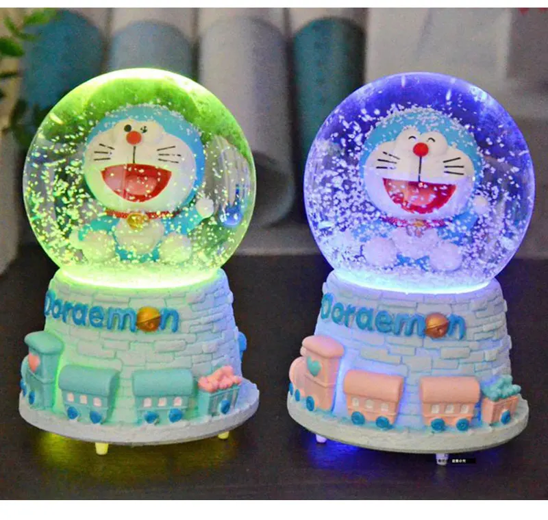 Мультфильм Doraemon освещает Кристальные снежинки шар музыкальная шкатулка из полимерного материала творческие новогодние подарки подарок на день рождения Домашний декор