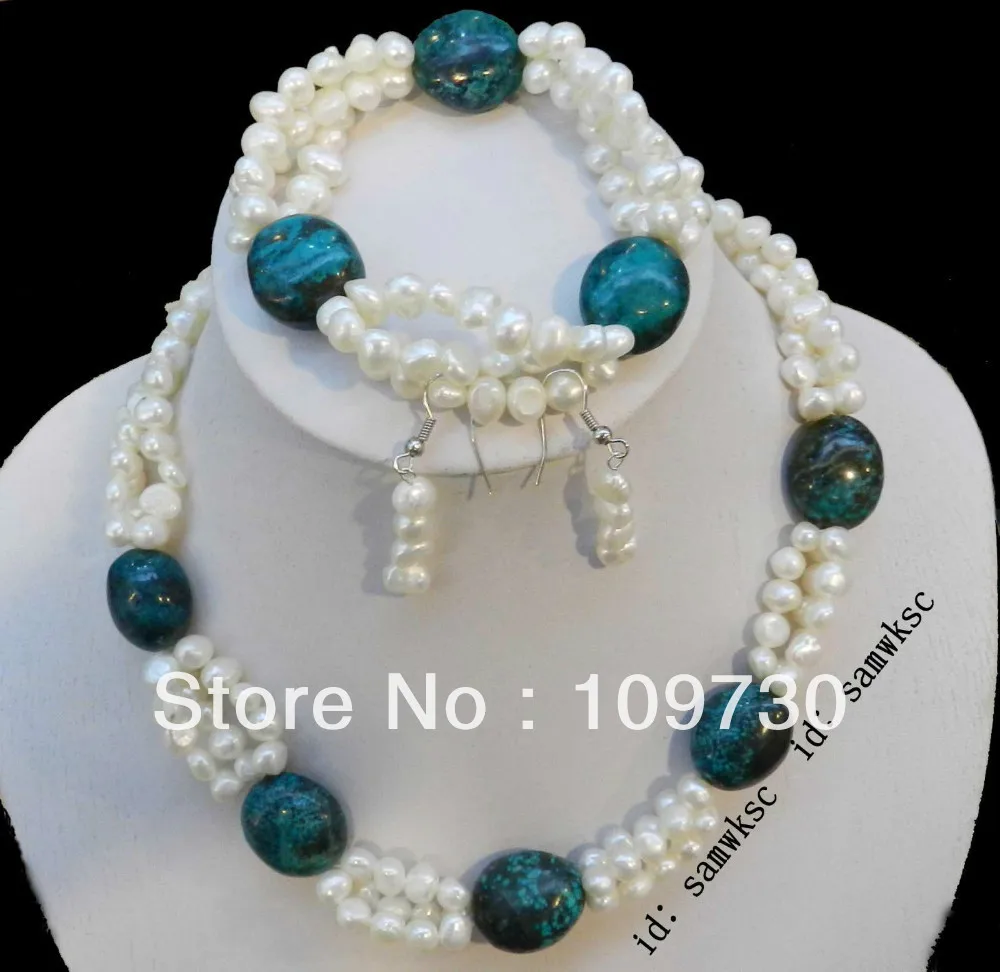 DYY Jewelry 00519 Lovely Natural Blue Turquoise &amp Really White Pearl Necklace bracelet earring set (A0423) | Украшения и