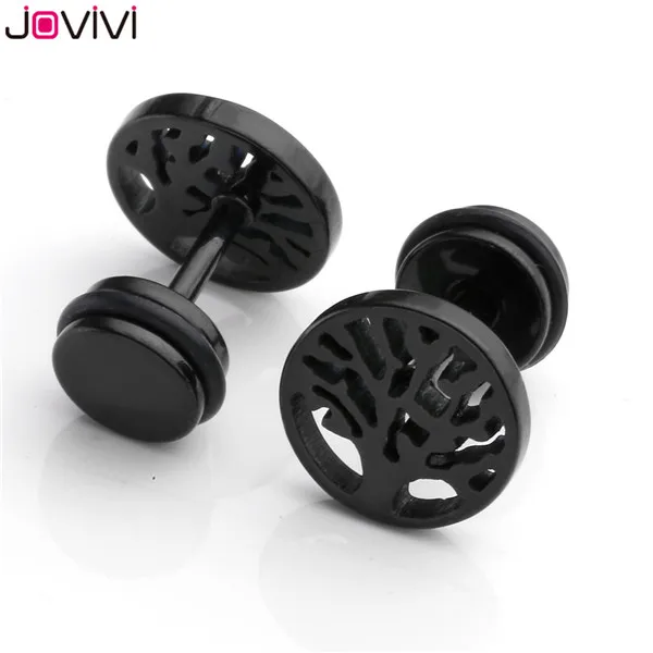 Black JOVIVI 1,2 мм(16 Калибр) 1-3 пары, серьги-гвоздики из нержавеющей стали «Древо жизни», поддельные серьги-гвоздики для ушей, иллюзионные серьги, пробки для ушей, пирсинг - Окраска металла: Black