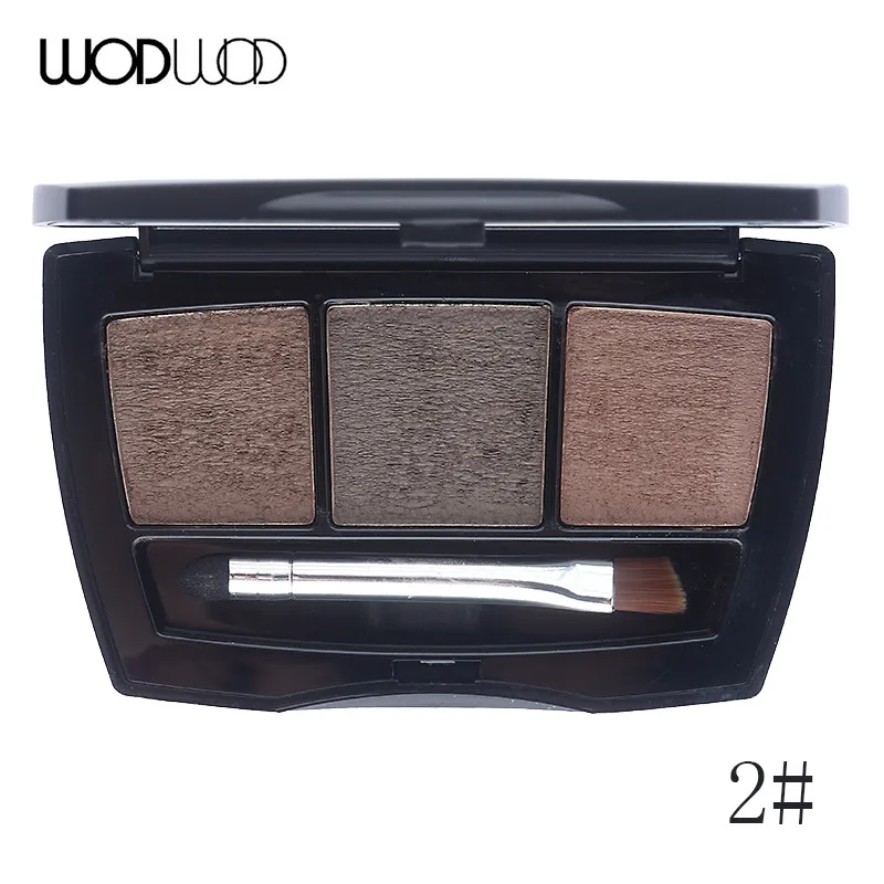 Wodwod брендовая косметическая пудра для бровей, 3 цвета, тени для глаз, коричневые тени для век, палитра с кистью, стойкий водостойкий макияж, набор