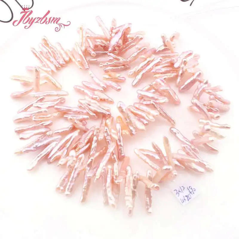Pink 3x12-4x20mm верхнее сверло реборн Кеши пресная вода жемчужина Бива натуральный камень бусины для женщин ювелирных изделий DIY ожерелье Свободные 15" - Цвет: Pink