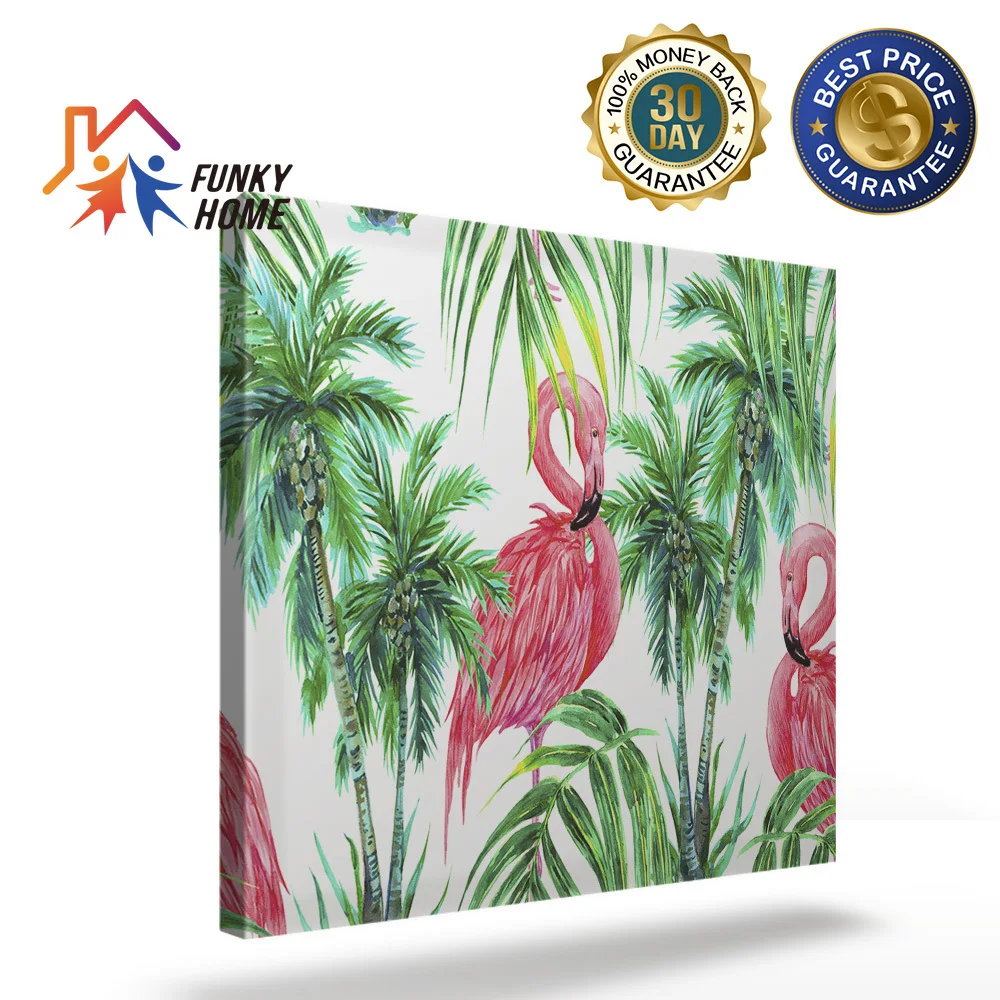 Funkyhome Canvas Painting Watercolor Pink Flamingos Framed Wall Art Bedroom Living Room Modern Home Decoration | Дом и сад