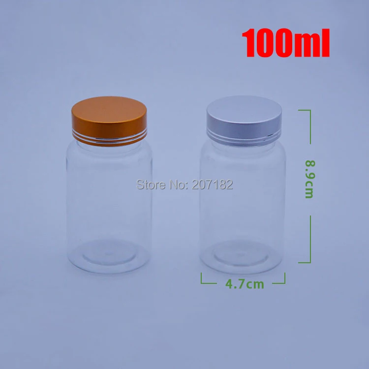 20pcs 100ml Transparent PET Medicine Bottles Capsules/Pills/Powder/Vitamins Plastic Bottles-- Golden/Silver Metal Caps | Красота и