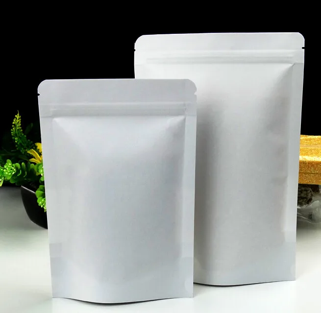 100 шт. белый крафт бумага с замком на молнии стоячий мешок пакеты для хранения