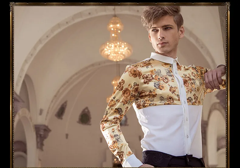 FANZHUAN, мужские рубашки, модные, мужские, весна и осень, тонкие, с длинным рукавом, мозаика, цветочный рисунок, рубашки, Мужская одежда, вечерние, платья