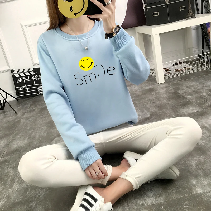2018 корейский новый осенне-зимний женский пуловер Толстовка пальто Kawaii Smile Expression