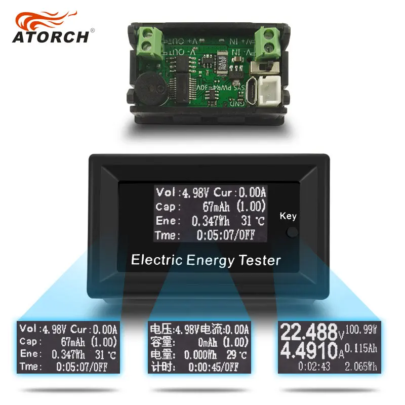ATORCH DC Цифровой вольтметр ток Напряжение метр ЖК дисплей энергии тестер Амперметр