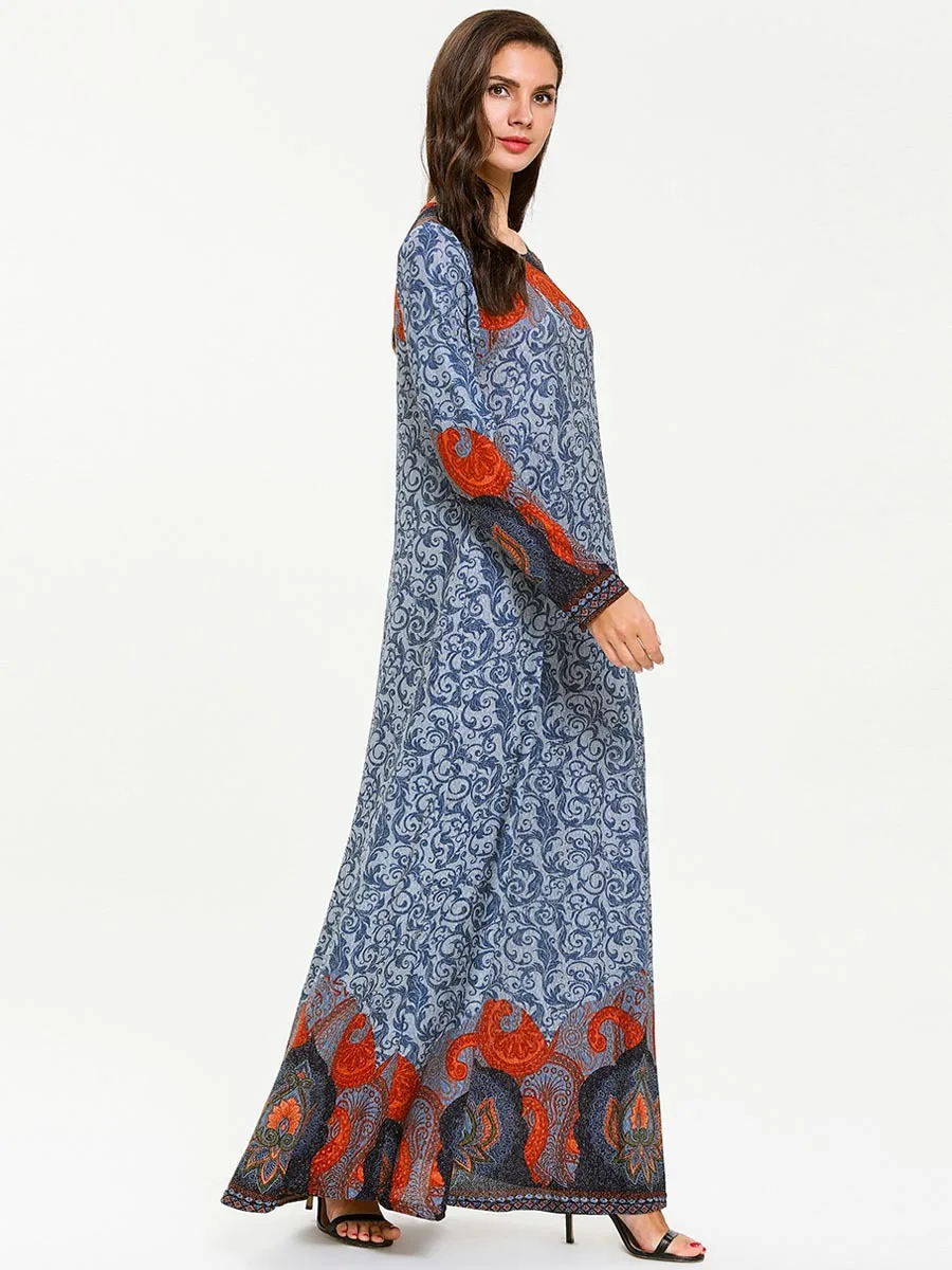 Длинная мусульманская одежда с принтом syari женская мода популярная цветная абайя