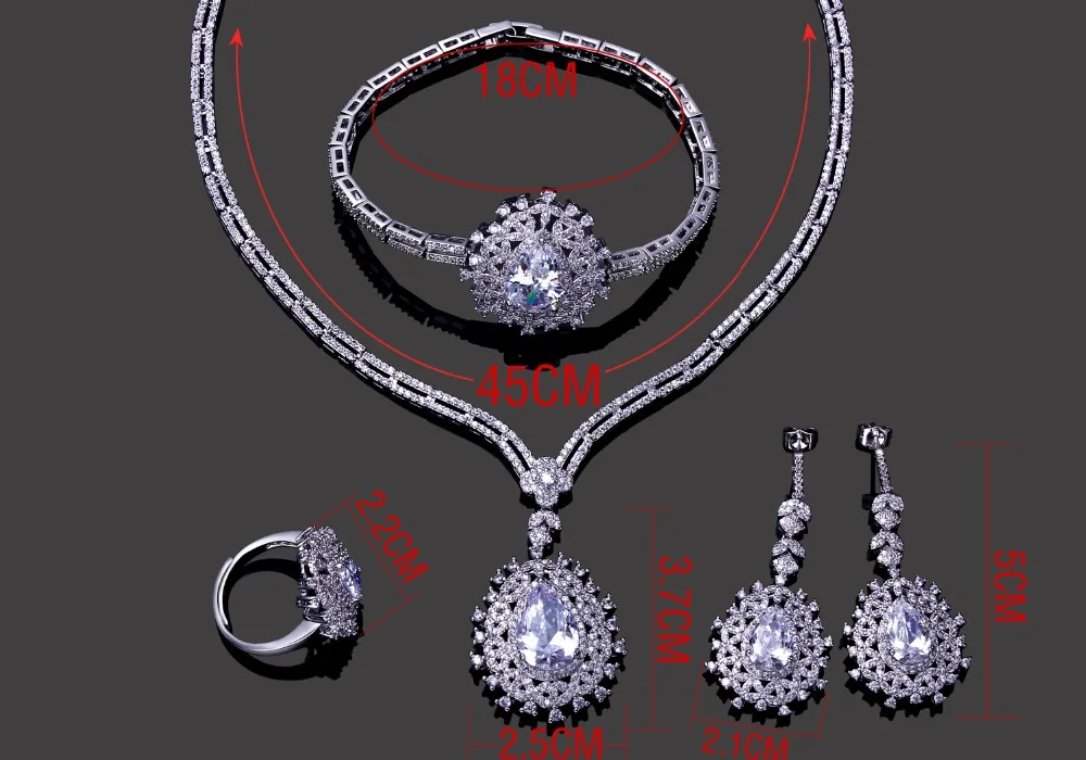 Комплект из колье браслета серёг и кольца с фианитом|women wedding jewelry set|wedding setsjewelry sets |