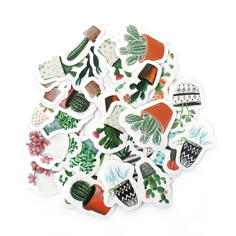 

DoreenBeads Green Cactus Plant Flower Cartoon Cute Creative Stickers DIY Stationery Scrapbooking Diary Notebook 45PCs/Set