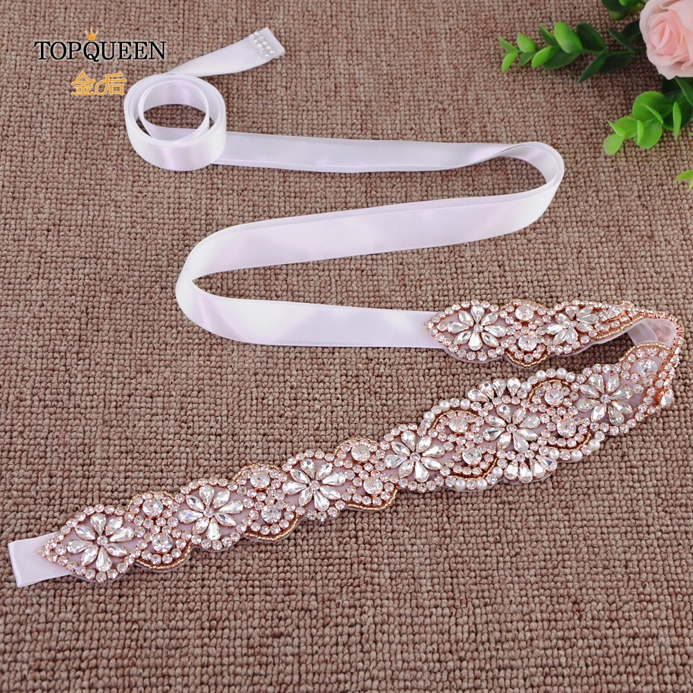 TOPQUEEN S161B-RG, розовое золото, свадебный пояс, стразы, стразы, пояс для свадебного платья