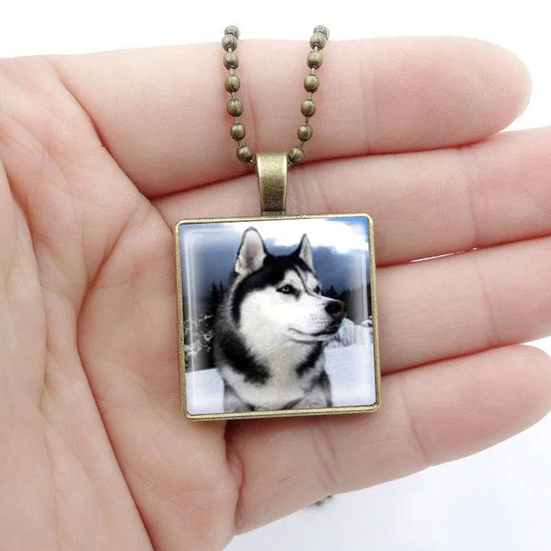 10 шт. сибирское ожерелье с Хаски часы время драгоценный камень Huskies кулон