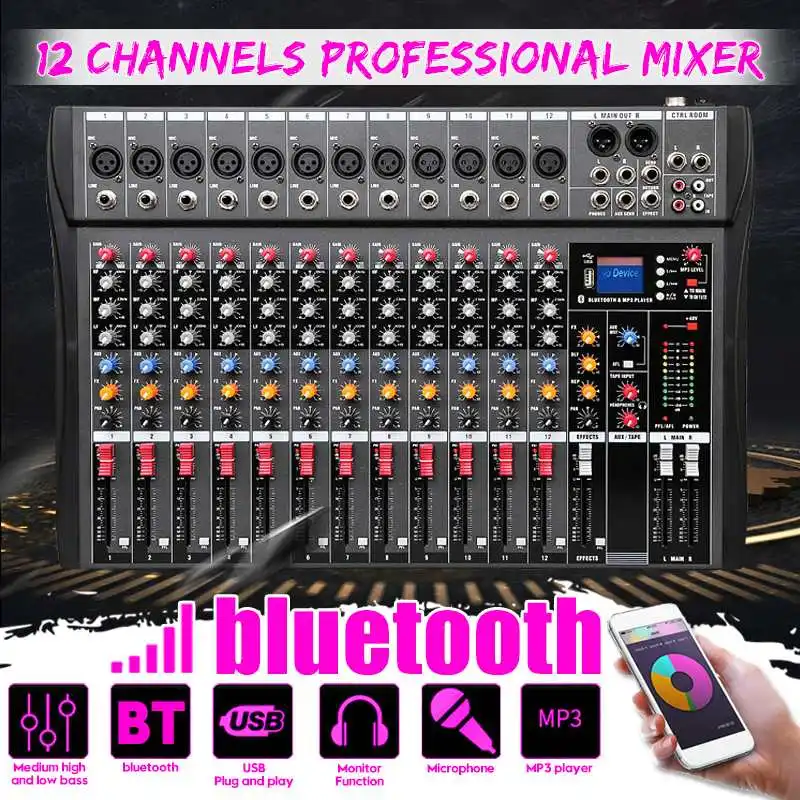 12 канальный bluetooth аудио микшер с USB DJ звук микшерный пульт MP3 плеер караоке усилитель для караоке KTV Вечерние