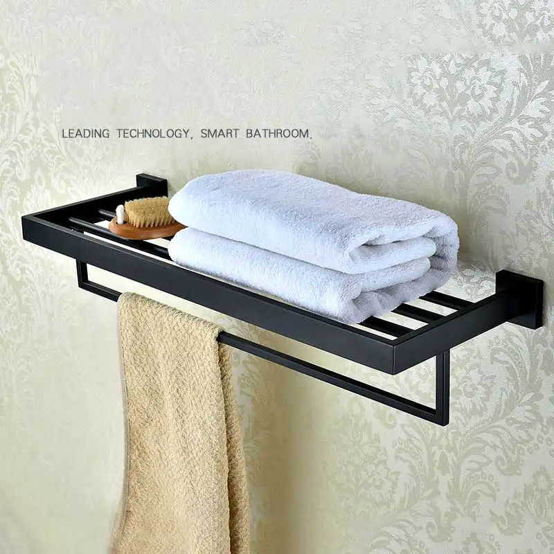 Настенные черные 62 см полки для ванной комнаты двойные полотенцесушители