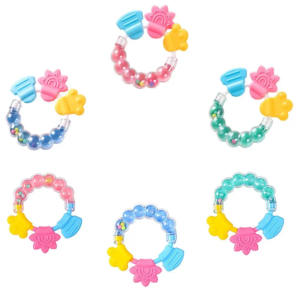 

Baby Cartoon Rattle Teether Educational Mobiles Toys Teeth Biting Baby Rattle Toy Silicone Handbell Safe And Non-toxic Baby Toys
