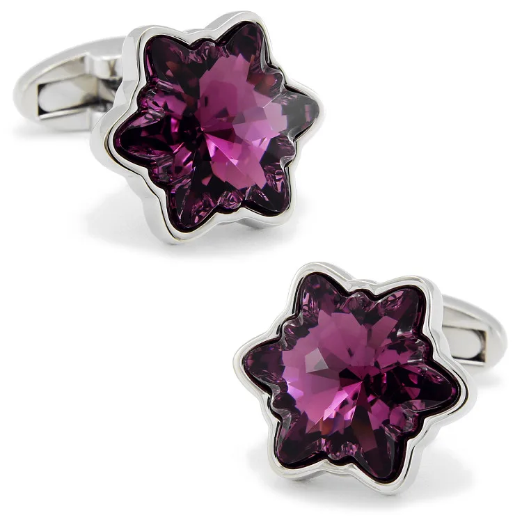 

SPARTA purple snowflake crystal cufflinks Plated with White Gold men's Cuff Links + Free Shipping !!! DM