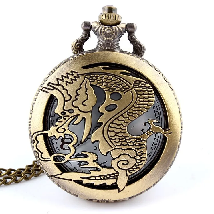 fly dragon watch Карманные часы с драконом, цепочка с брелоком, кварцевые часы, часы с мультяшным комиксом, мужские часы с открытым лицом, мужские часы, мужские часы, reloj de bolsillo - Цвет: fly dragon watch