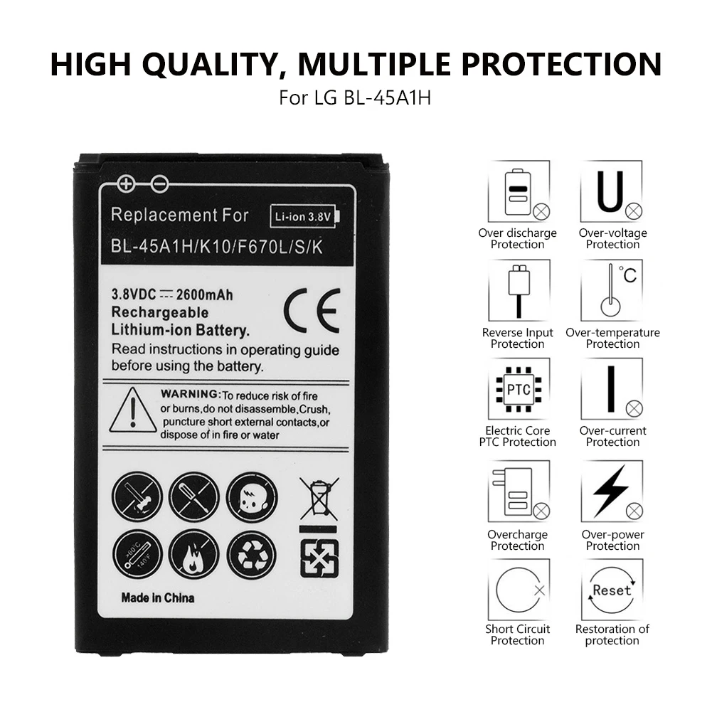 BL-45A1H BL 45A1H литий-ионный аккумулятор телефона Батарея для LG K10 LTE F670L F670K F670S F670 Q10 K420 K420N 2600 мА/ч, BL45A1H Перезаряжаемые Батарея