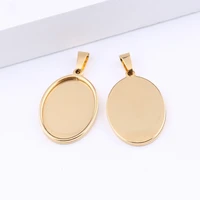 reidgaller 5pcs gold plated stainless steel cabochon base 18x25mm blank bezel pendant setting trays diy necklace findings