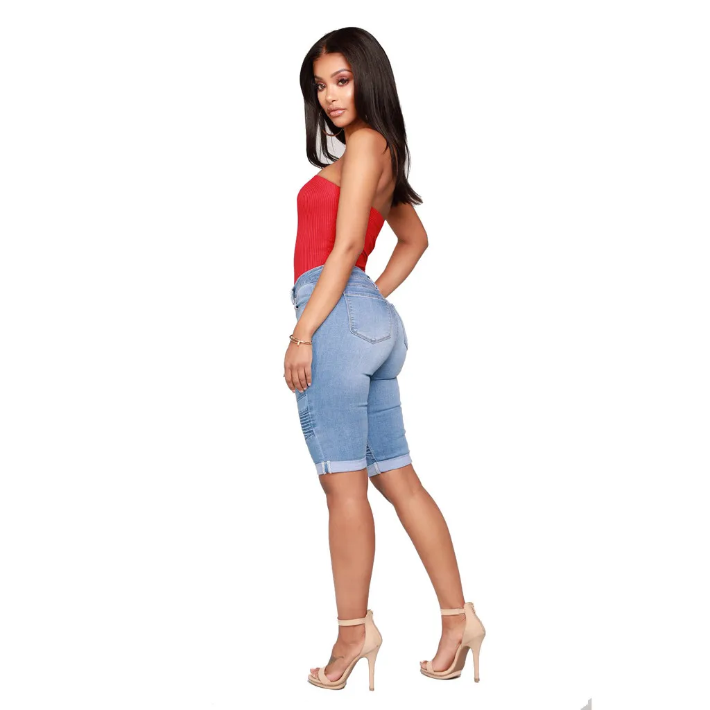 Женские узкие джинсы-капри Эластичные Обтягивающие джинсовые шорты со средней